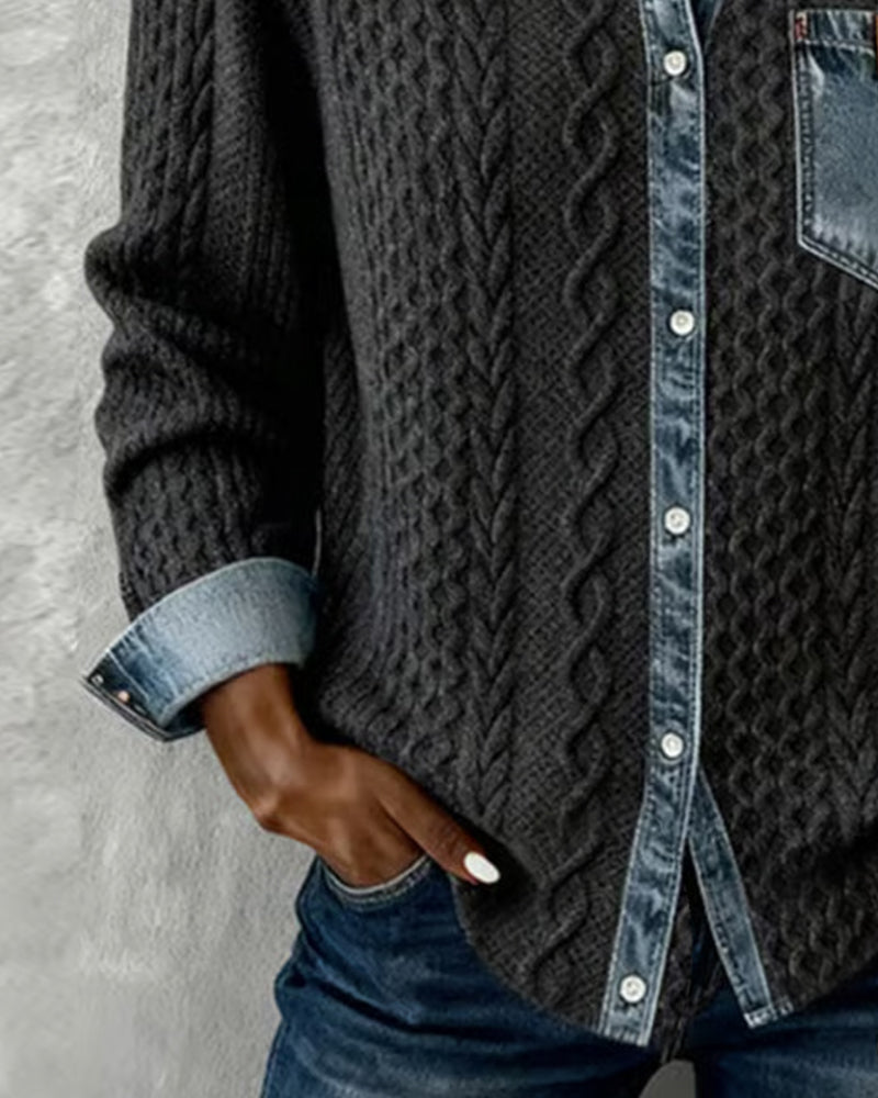 Delorisse - Chemise Tricotée Chic avec Détails Denim