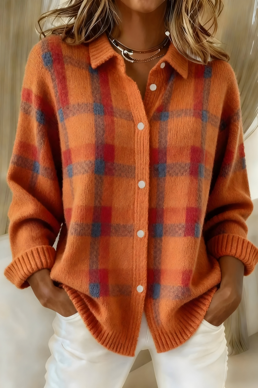 Anna™ | Cardigan i Mjuk Rutig Stickad