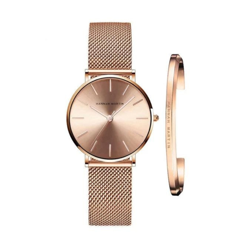 Mia - Ensemble montre et bracelet élégant avec bracelet en maille réglable