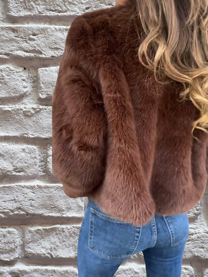 Hiya Veste courte en fausse fourrure pour femme – Manteau chic à fermeture zippée avec détails en fourrure & coupe chaude et confortable