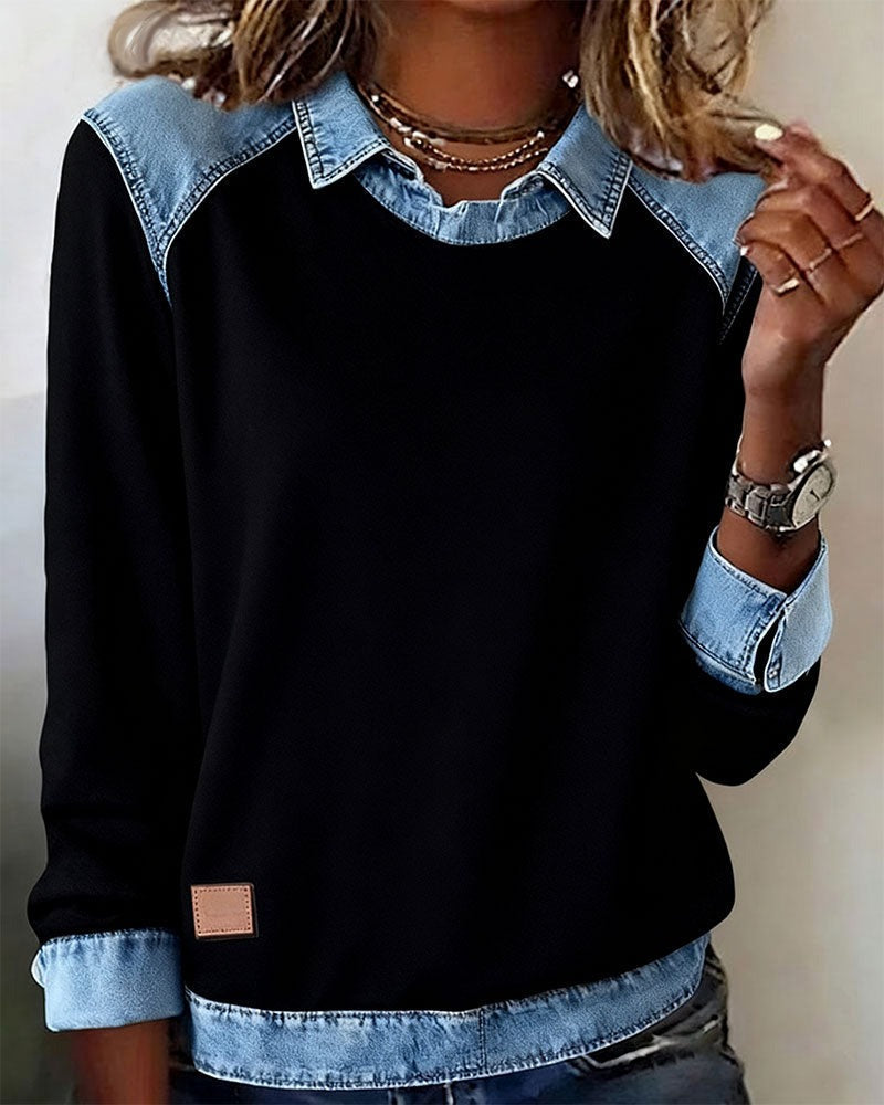 Deniza™ | Casual Bluza z Denimowymi Detalami