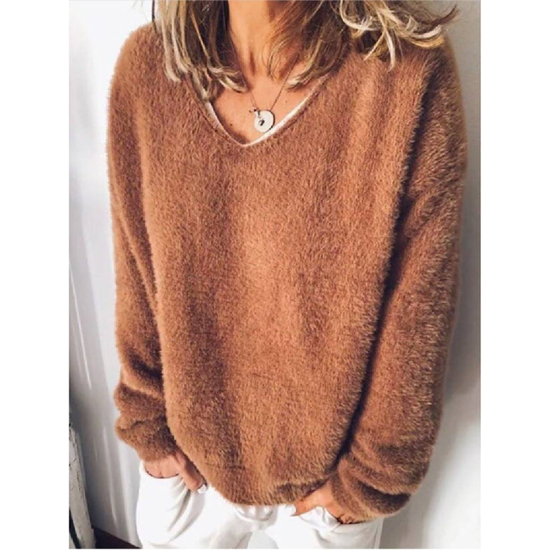 Fluffy V-Hals Trui met Losse Pasvorm