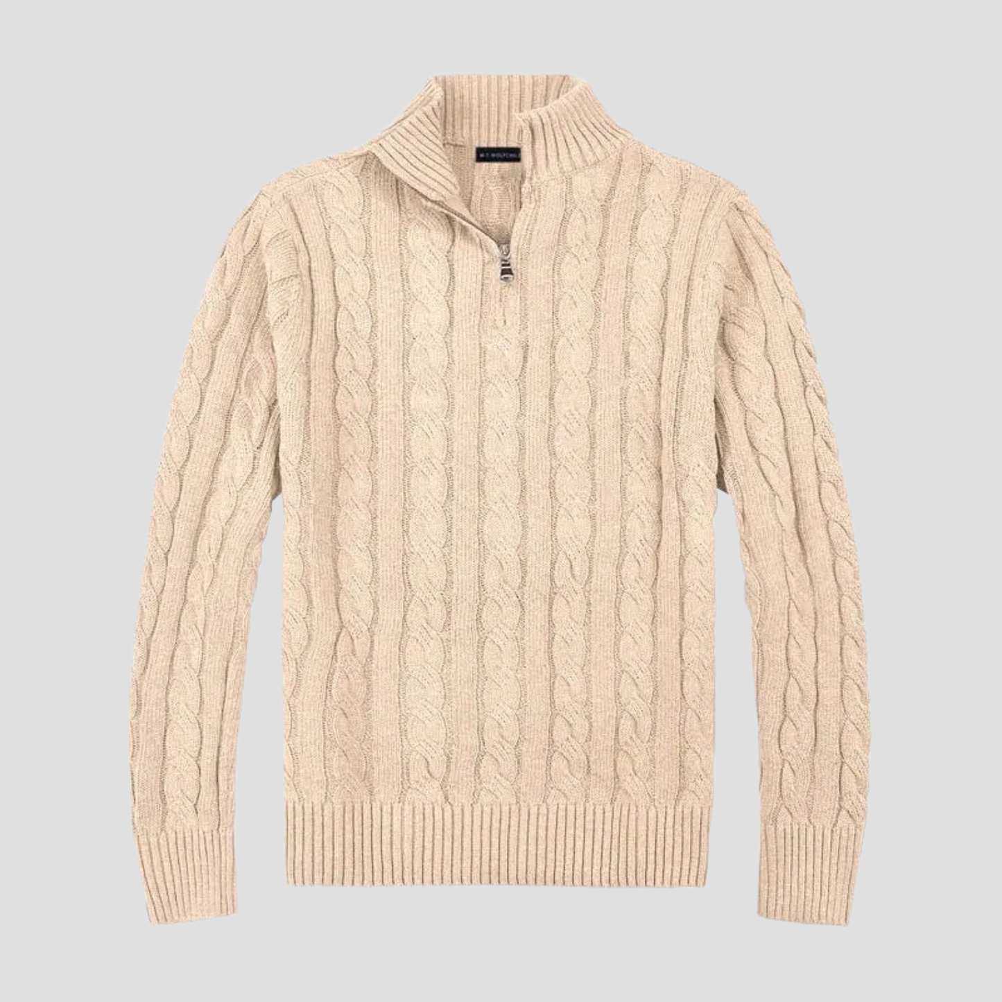 Herren Strickpullover mit halbem Reißverschluss - Zeitloser Zopfstrick trifft auf moderne Raffinesse