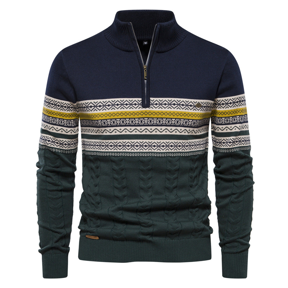 Gestreepte Heren Pullover met Kwart Rits
