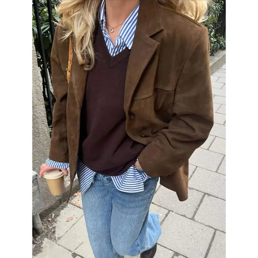 Elora Suede Look Herfstjas – Dames Jacket met Tijdloze Pasvorm
