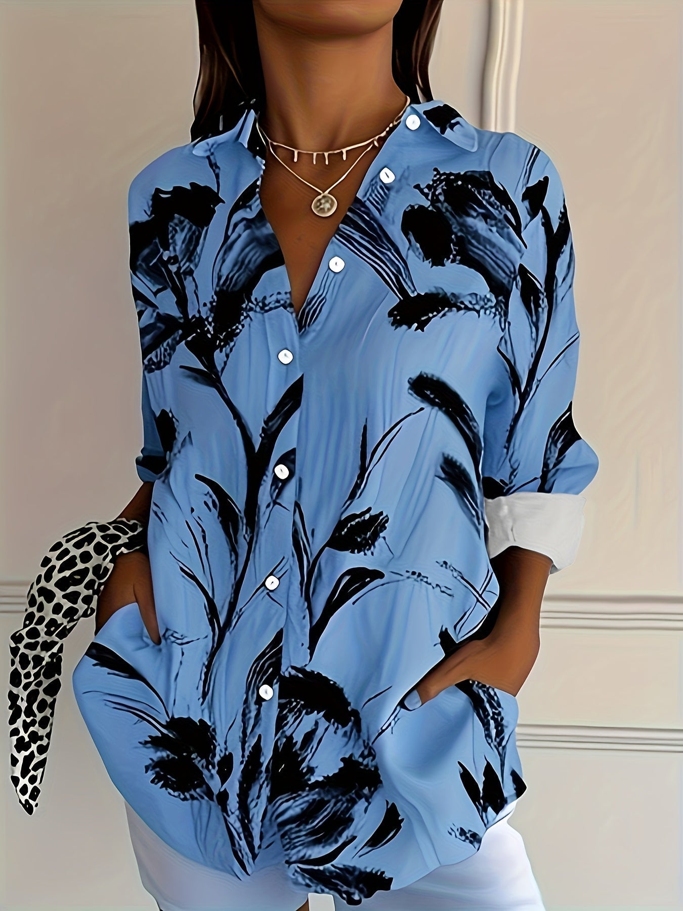Selavynne - Chemise à Manches Longues à Imprimé Floral