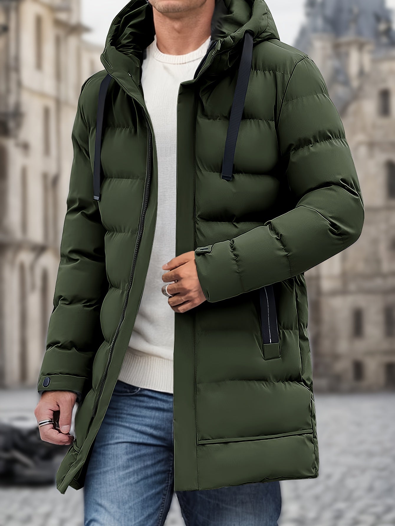 Hugo – Long manteau matelassé d’hiver à capuche homme