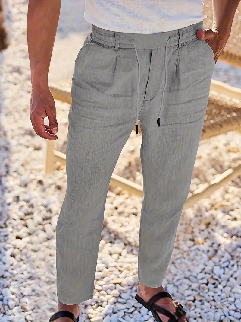 Manzo | Luftige Leinenhose mit Bindegürtel