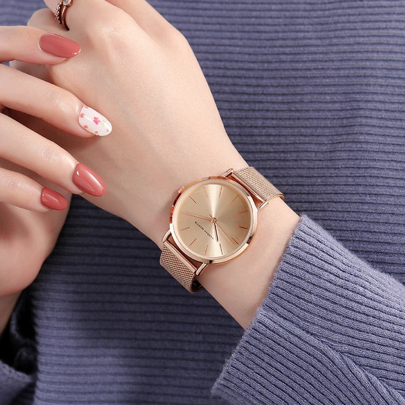 Mia - Ensemble montre et bracelet élégant avec bracelet en maille réglable