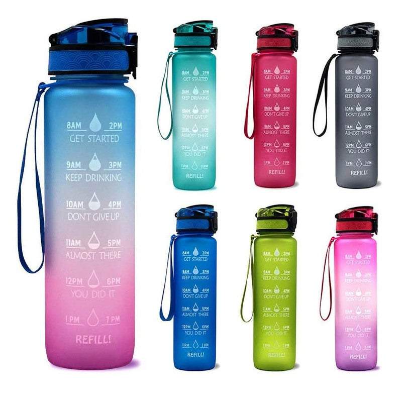 1L Leakproof Drinking Water Bottle Outdoor Bpa Free With Time Marker Sport