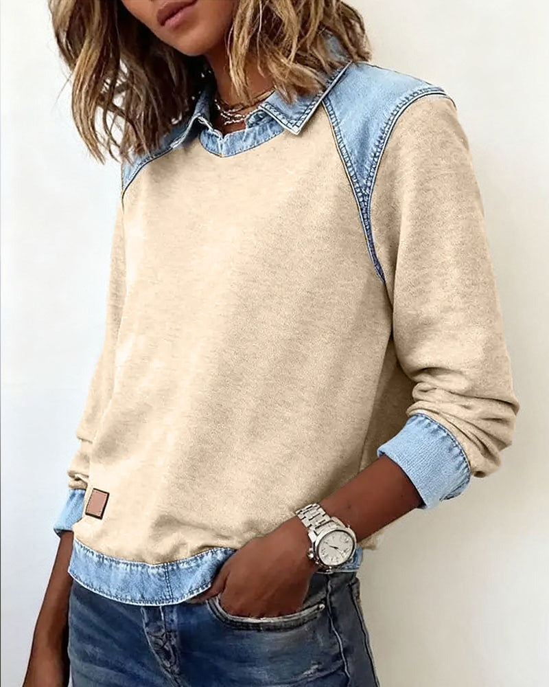Deniza™ | Casual Bluza z Denimowymi Detalami