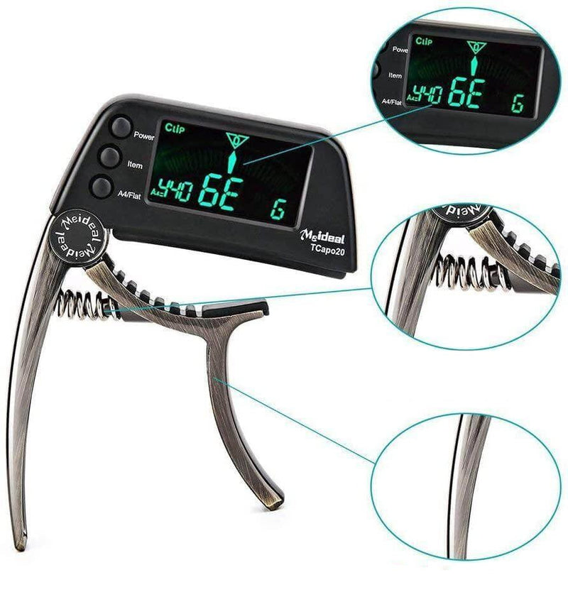 2-in-1 Guitar Capo & Tuner – TuneGrip-Black-The Livary
