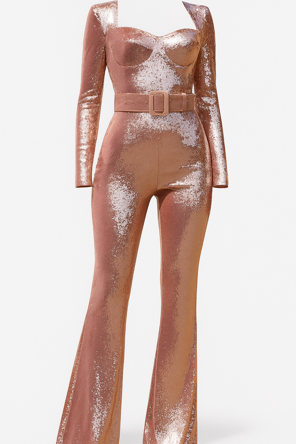 Tuta Luminosa con Paillettes e Maniche Lunghe - Oro rosa - 12/28/2024 jumpsuit Summer/Jumpsuit - Concept Palermo
