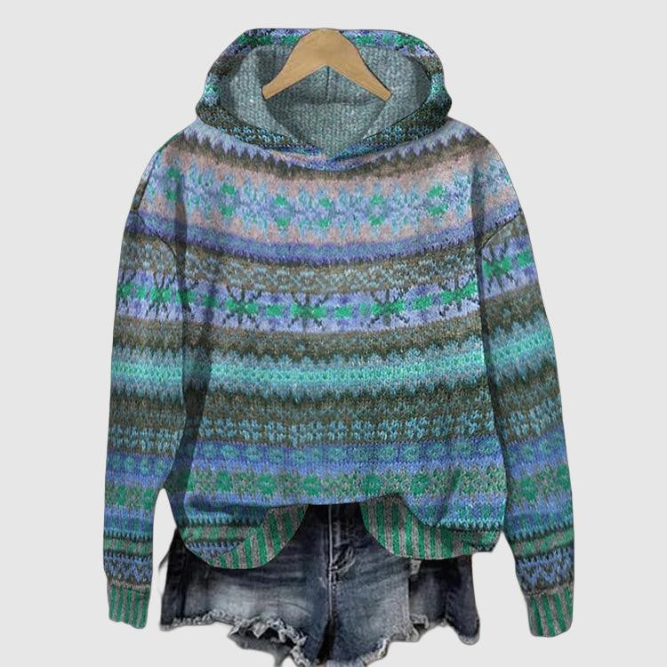 Dames  gedrukt ontwerp met Noors Patroon – Zachte Warme Trui met Capuchon voor Casual en Winterse Stijl