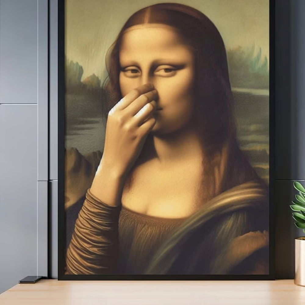WinkArt – Mona Lisa mit einem Augenzwinkern  Humorvolles Poster