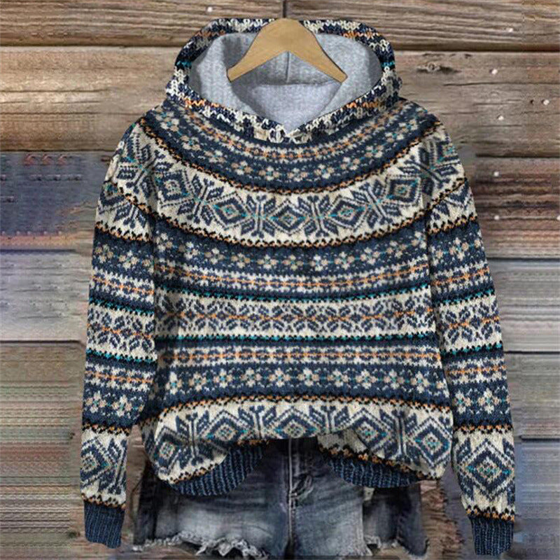 Stylish women's knitted sweater with a comfortable hood