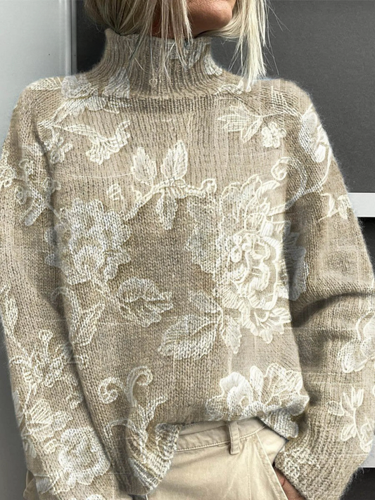 Katalin | Időtlen Vintage Virágmintás Garbó Pulóver