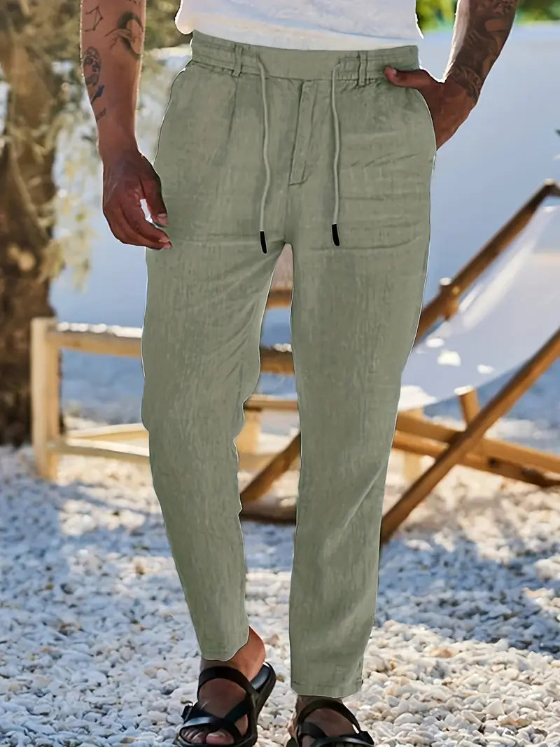 Manzo | Luftige Leinenhose mit Bindegürtel