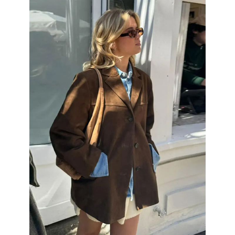Elora Suede Look Herfstjas – Dames Jacket met Tijdloze Pasvorm