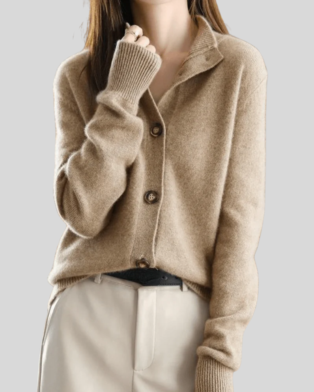 Cardigan Femme en Mélange de Laine – Tricot Doux à Col V et Boutonnage Avant