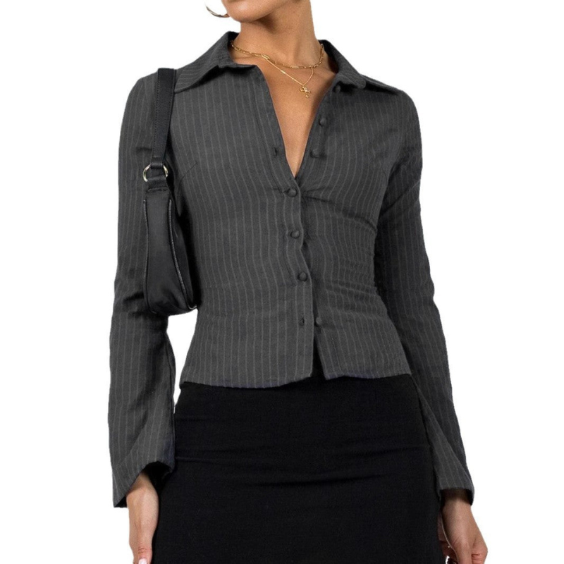 Getailleerde Dames Blouse met Strepen en Klassieke Kraag
