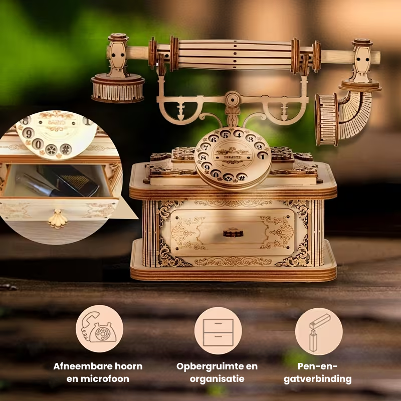 EuroDial – Vintage Europese 3D Houten Telefoon Puzzel