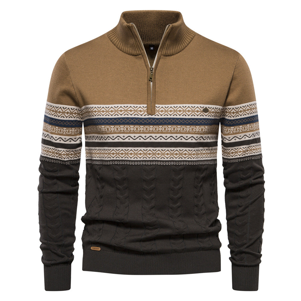 Gestreepte Heren Pullover met Kwart Rits