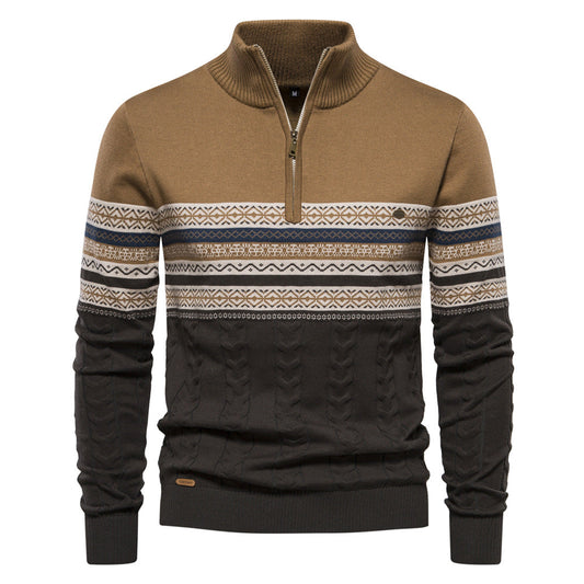 Gestreepte Heren Pullover met Kwart Rits
