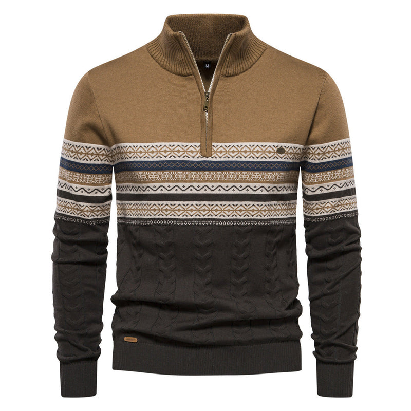 Gestreepte Heren Pullover met Kwart Rits