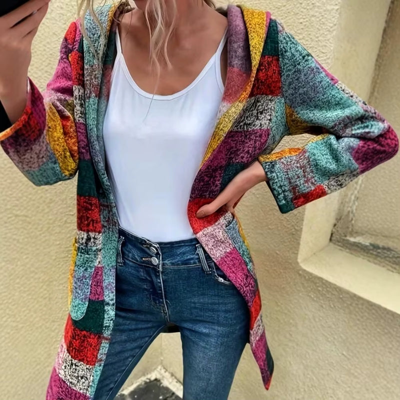 Hannah – Manteau à capuche à carreaux avec manches longues et poches