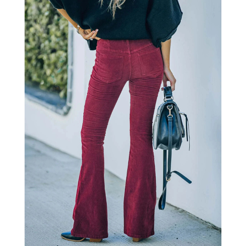 Dames Flared Corduroy Broek met Elastische Taille