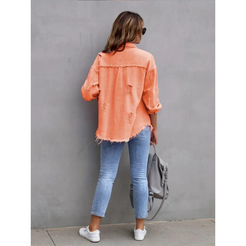 Oversized Dames Spijkerjack met Geribde Structuur