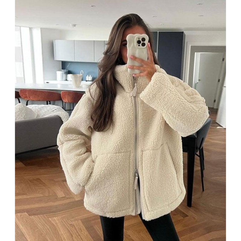 Oversized Teddy Fleece Winterjas met Rits