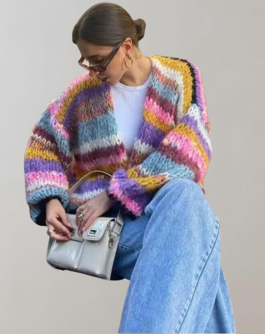 Colourful Knitted Ladies' Cardigan with Open Front – Ylva