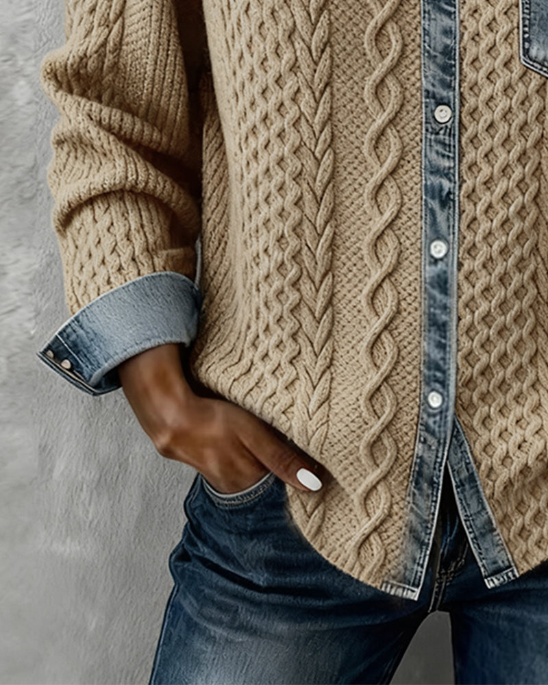 Delorisse - Chemise Tricotée Chic avec Détails Denim
