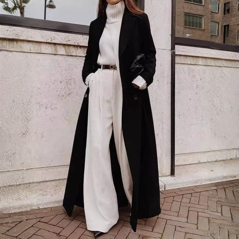 Kelly – Manteau Long à la Cheville avec Col à Revers et Design Croisé