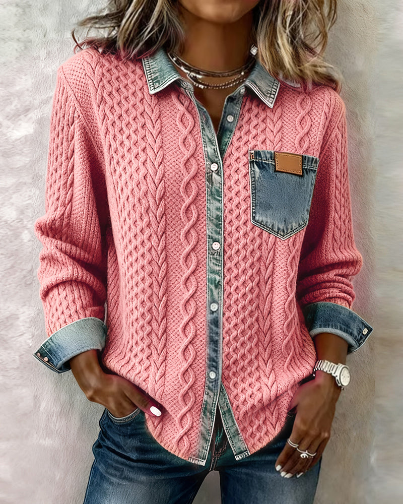 Delorisse - Chemise Tricotée Chic avec Détails Denim
