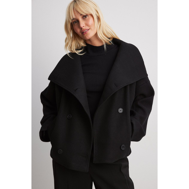 Dubbelknoop Damesmantel van Wolmix – Kort & Elegant