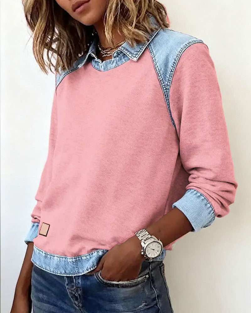 Deniza™ | Casual Bluza z Denimowymi Detalami