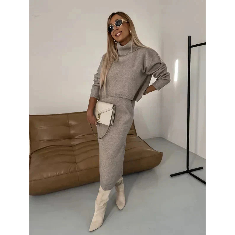 Gebreide Midi Jurk met Coltrui Set