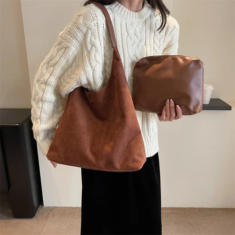 Grote Suède Hobo Schoudertas voor Dames