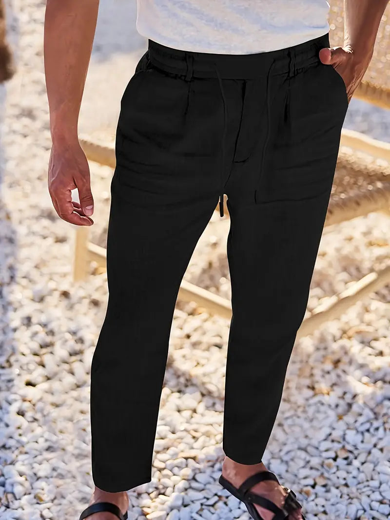 Manzo | Luftige Leinenhose mit Bindegürtel