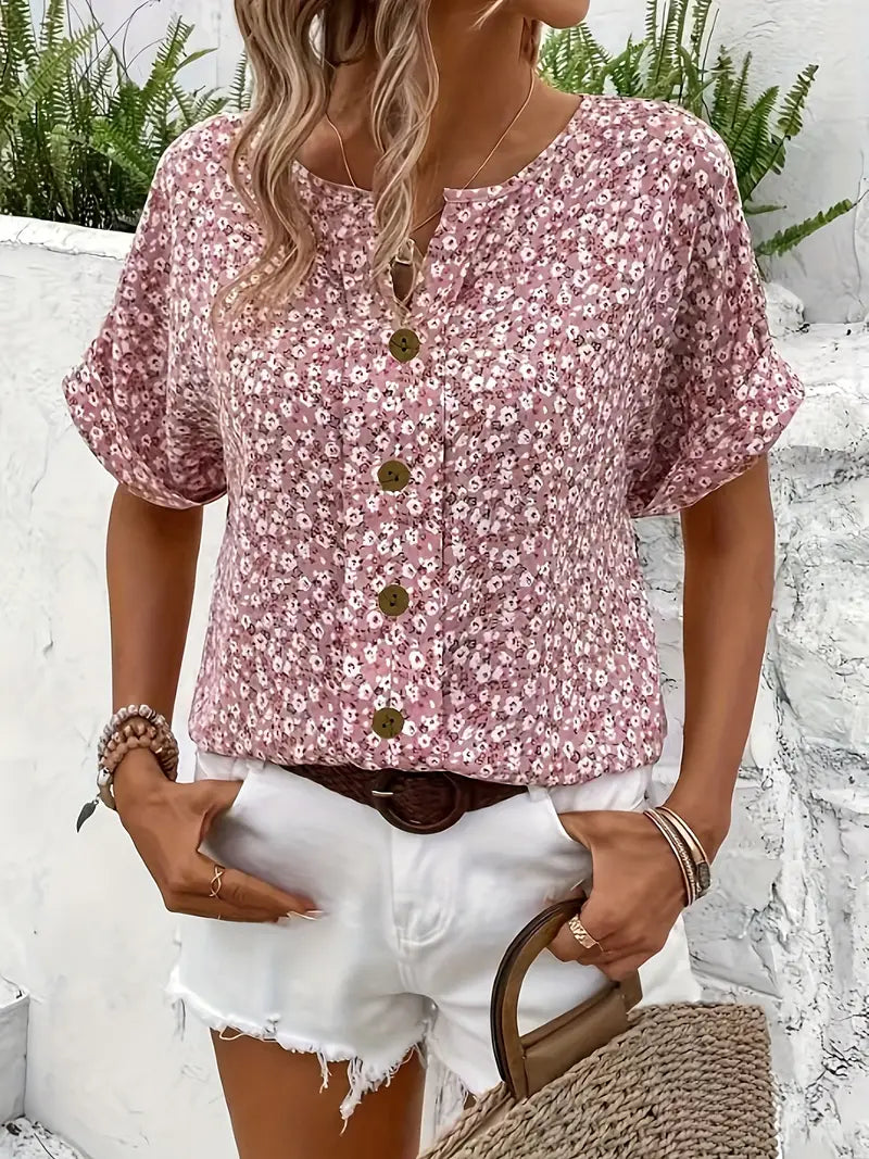 Mia I Flower Button-Up Blouse