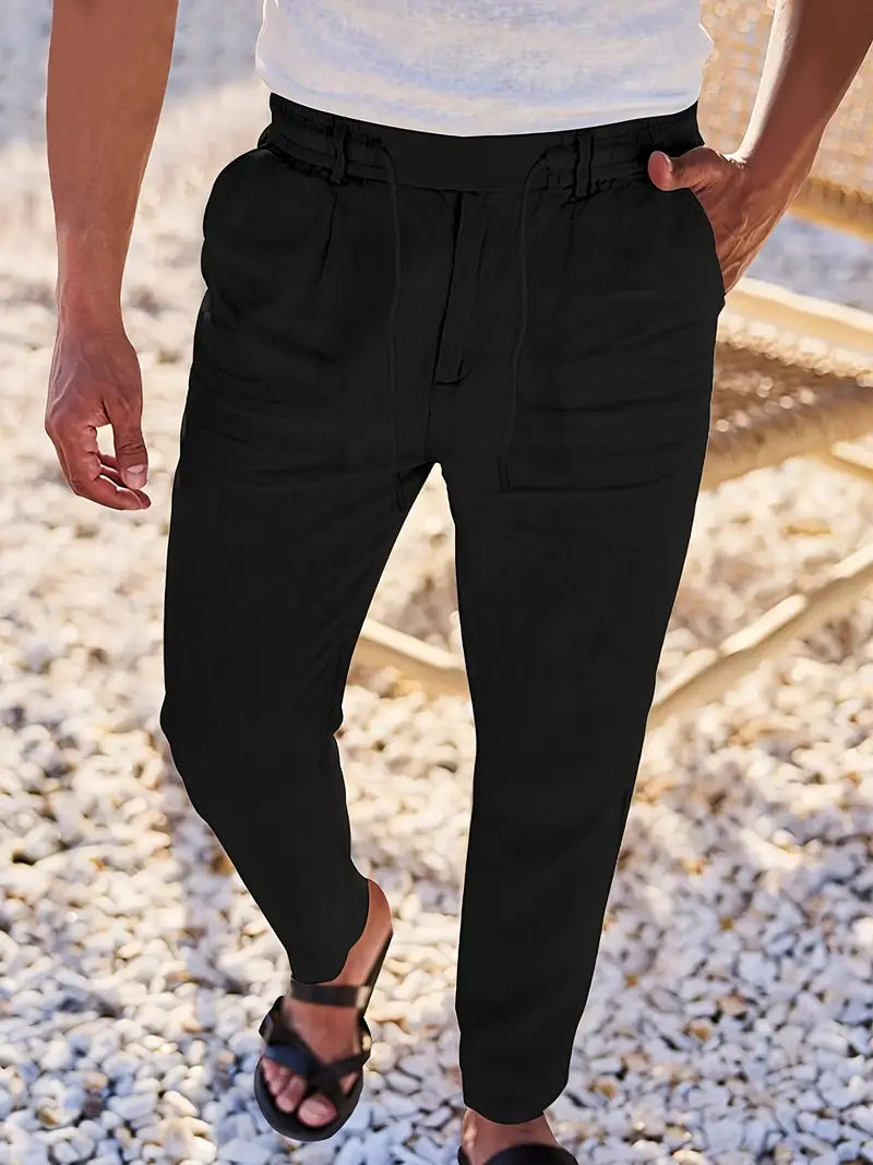 Manzo | Luftige Leinenhose mit Bindegürtel