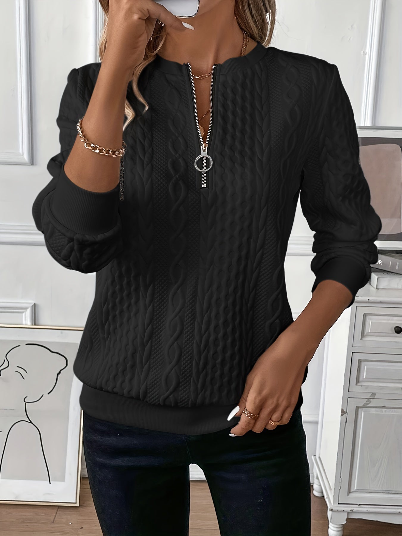 Amélie | Pull zippe et maille torsadée