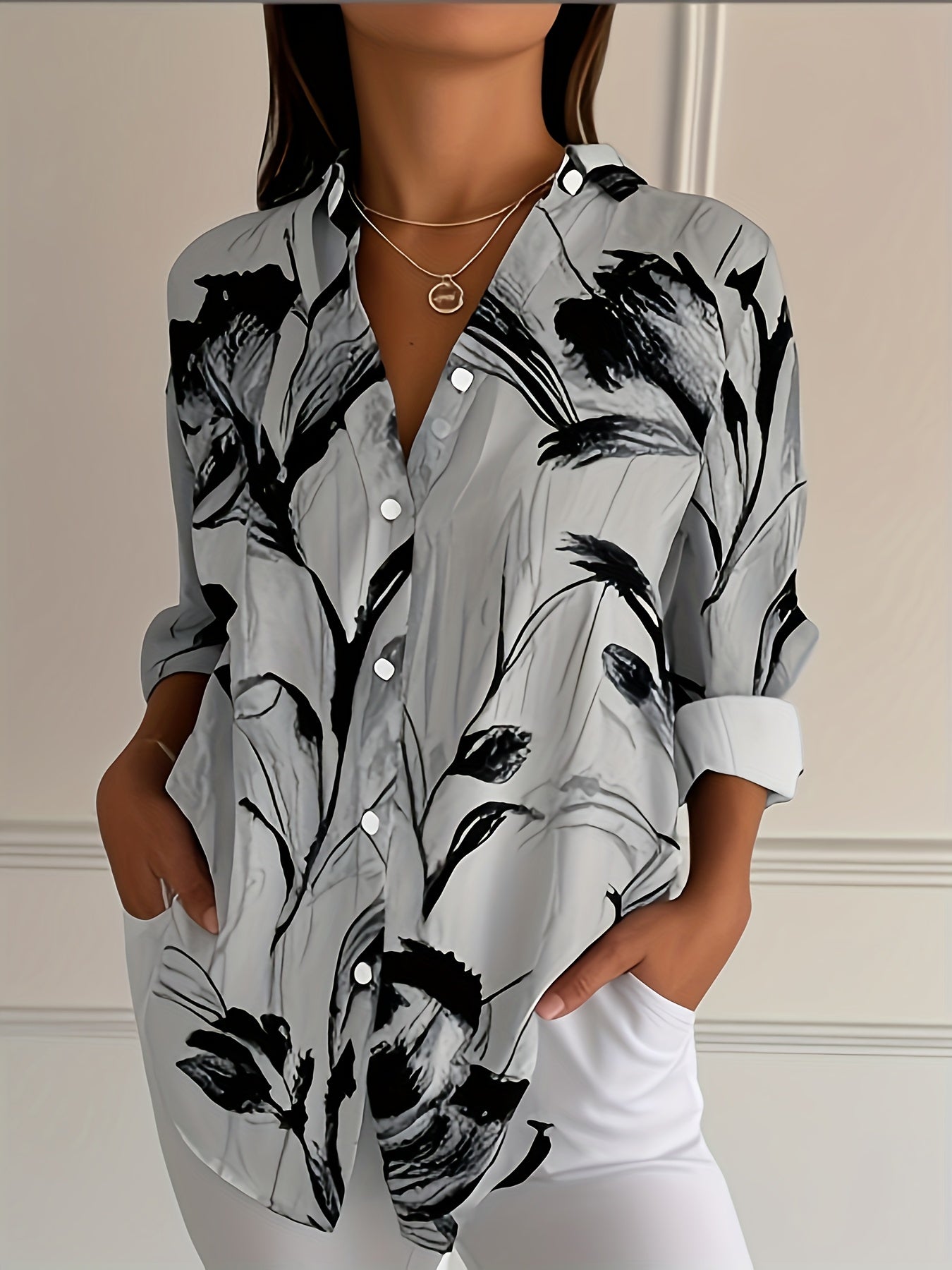 Selavynne - Chemise à Manches Longues à Imprimé Floral