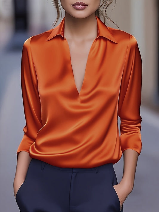 Kyrra – Elegant Satin V-Neck Blouse