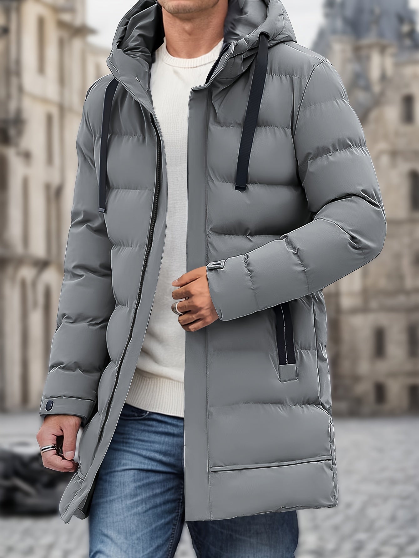 Hugo – Long manteau matelassé d’hiver à capuche homme
