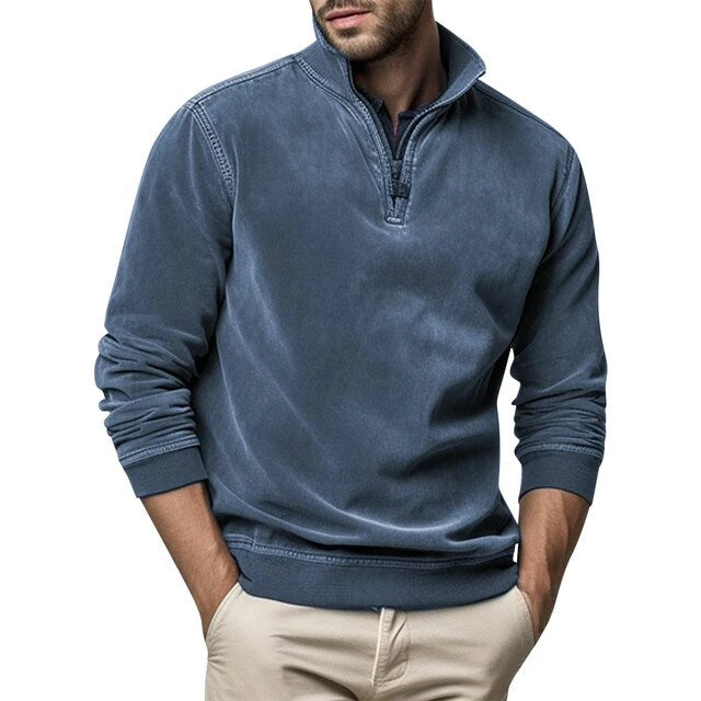 Heren Fleece Sweater met Halve Rits en Opstaande Kraag