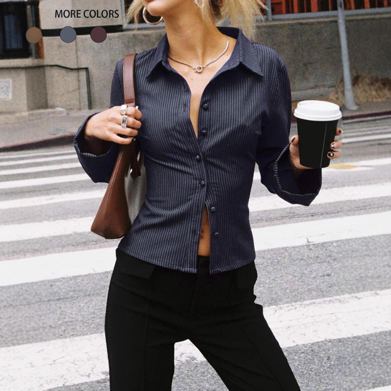 Getailleerde Dames Blouse met Strepen en Klassieke Kraag